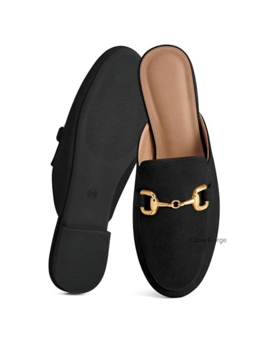 Mules for Women Flat Shoes Round Toe Buckle Slip On Comfortable Backless